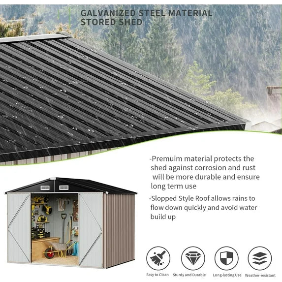 Sunmthink 6.4' x 4' Outdoor Storage Shed with Roof & Lockable Door, Metal Tool Shed for Backyard, Garden