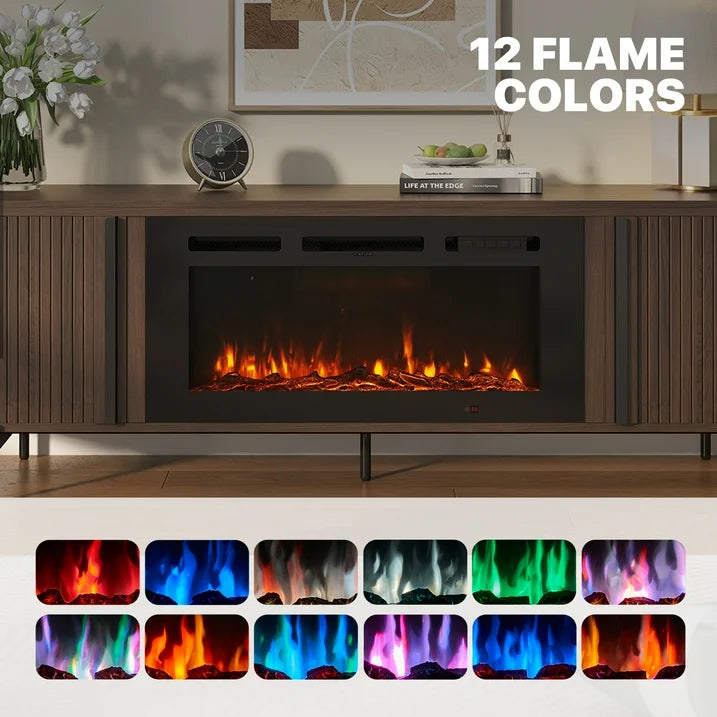 Sonegra 70" Fireplace TV Stand, Modern Entertainment Center for TVs Up to 80", TV Console Table for Living Room, Media Cabinet with Storage,70 Inch, Brown