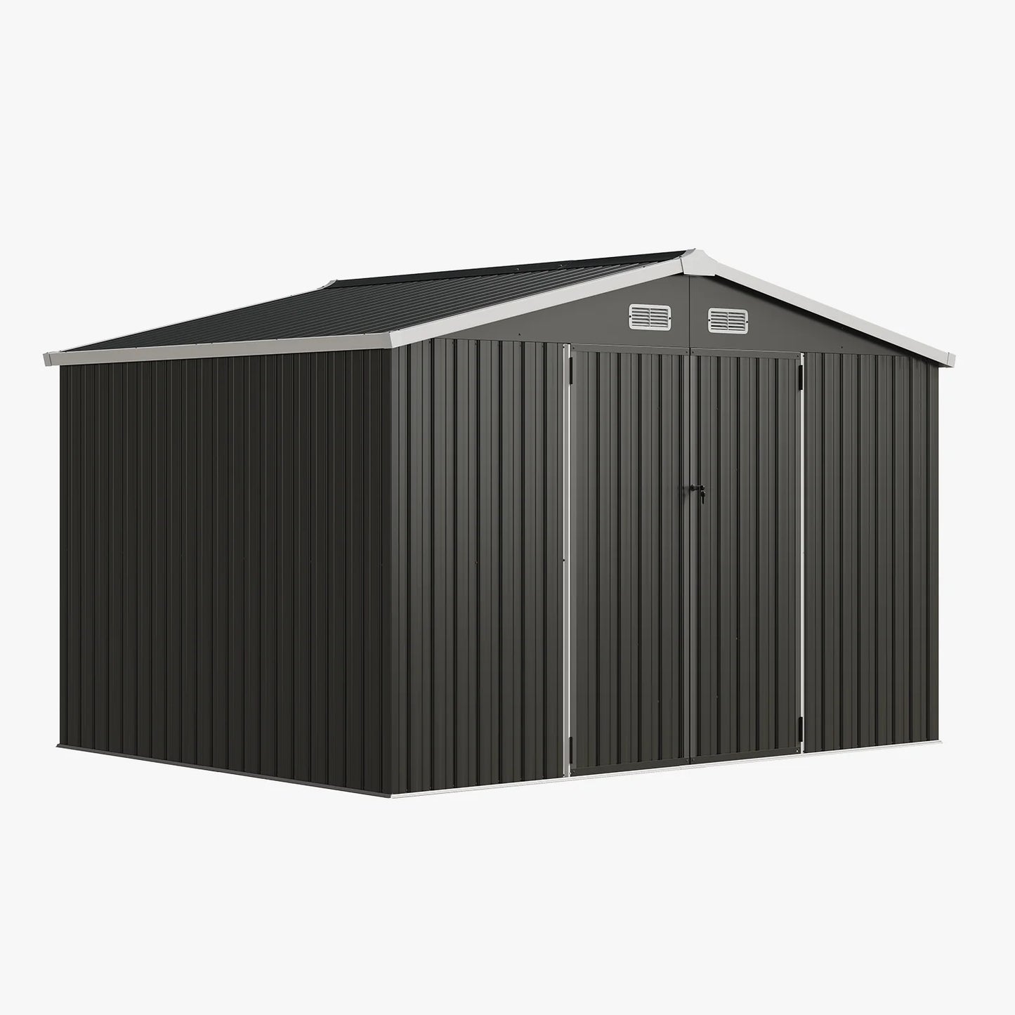 Clouddwell 10 x 8 FT Shed Outdoor Storage Shed with Double Hinged Large Door, Large Metal Shed with Lockable Door & Sloped Roof for Garden, Patio and Backyard, Black