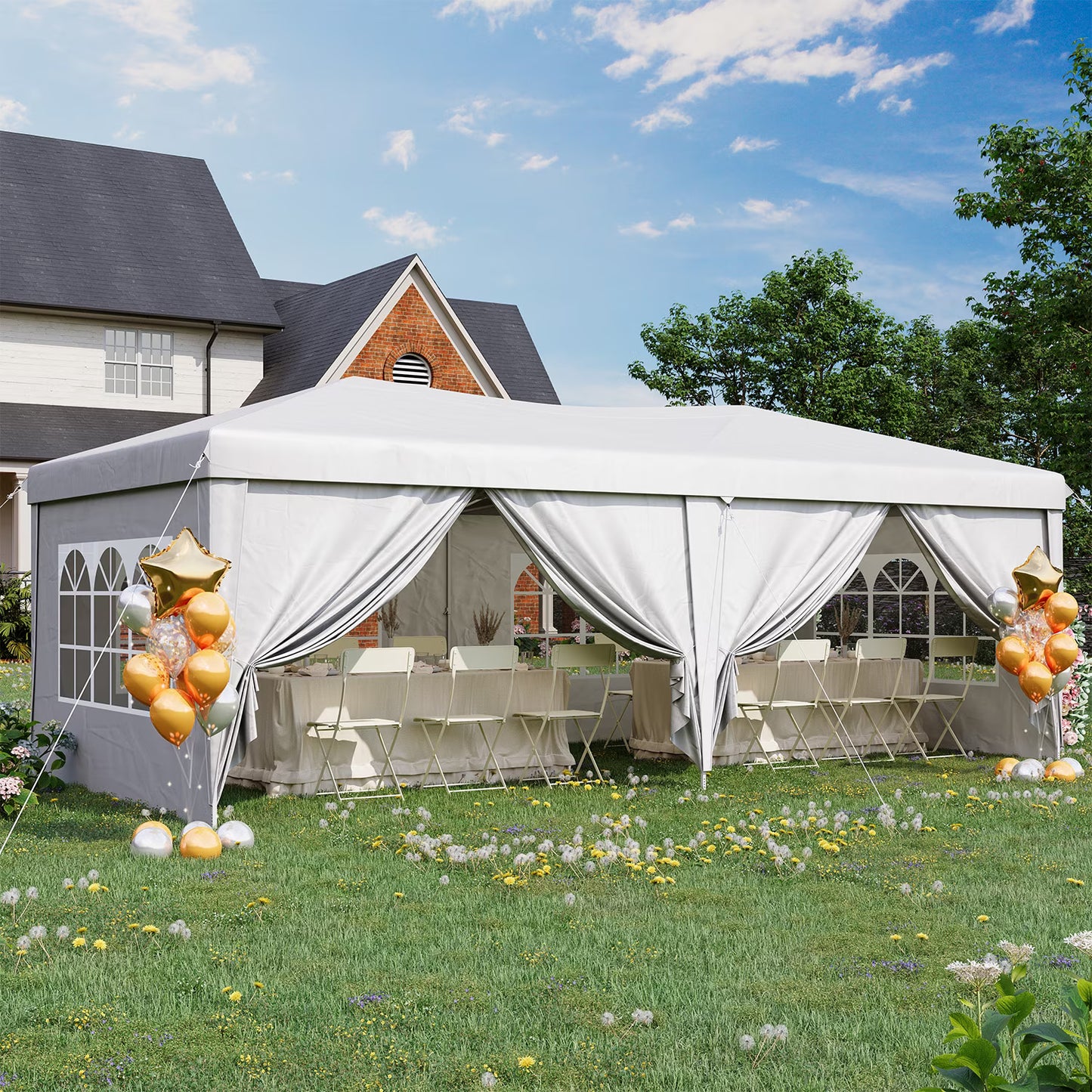 Dateyes 10x20 Pop Up Canopy Tent, Waterproof Party Tent with 6 Removable Sidewalls, 3-Level Height Adjustable Event Tent, Instant Shelter for Wedding, Party, Commercial & Market Events,White