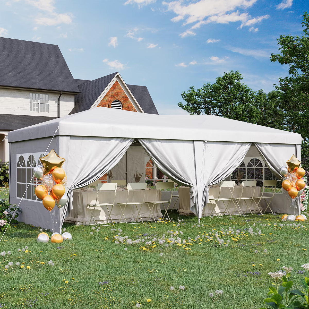 Dateyes 10x20 Pop Up Canopy Tent, Waterproof Party Tent with 6 Removable Sidewalls, 3-Level Height Adjustable Event Tent, Instant Shelter for Wedding, Party, Commercial & Market Events,White
