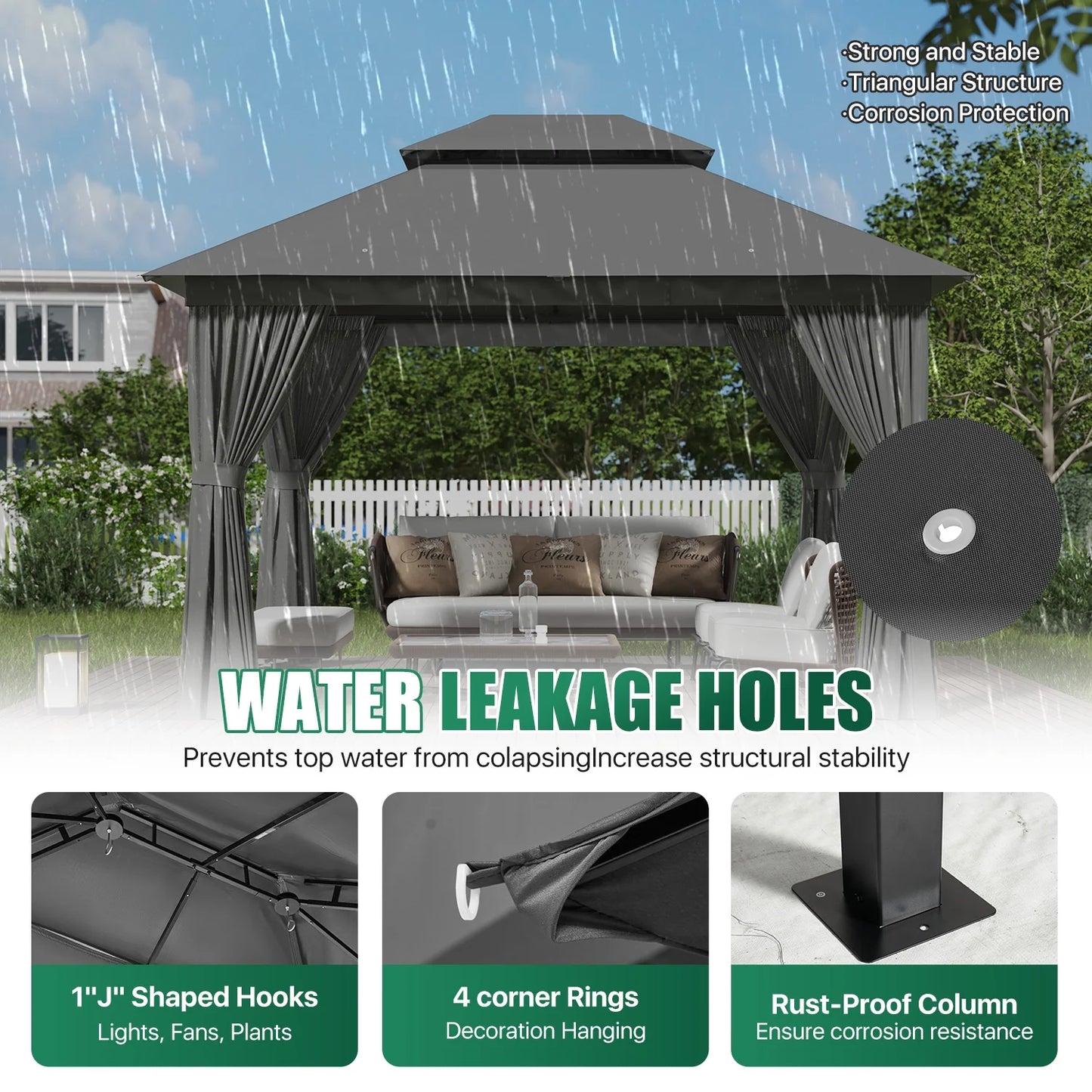 Clouddwell 10'x12' Outdoor Gazebo – Sturdy Metal Frame Canopy with Dual-Layer Roof, Heavy-Duty Party Tent Featuring Mosquito Netting & Privacy Screens for Patio, Garden, Deck, or Lawn