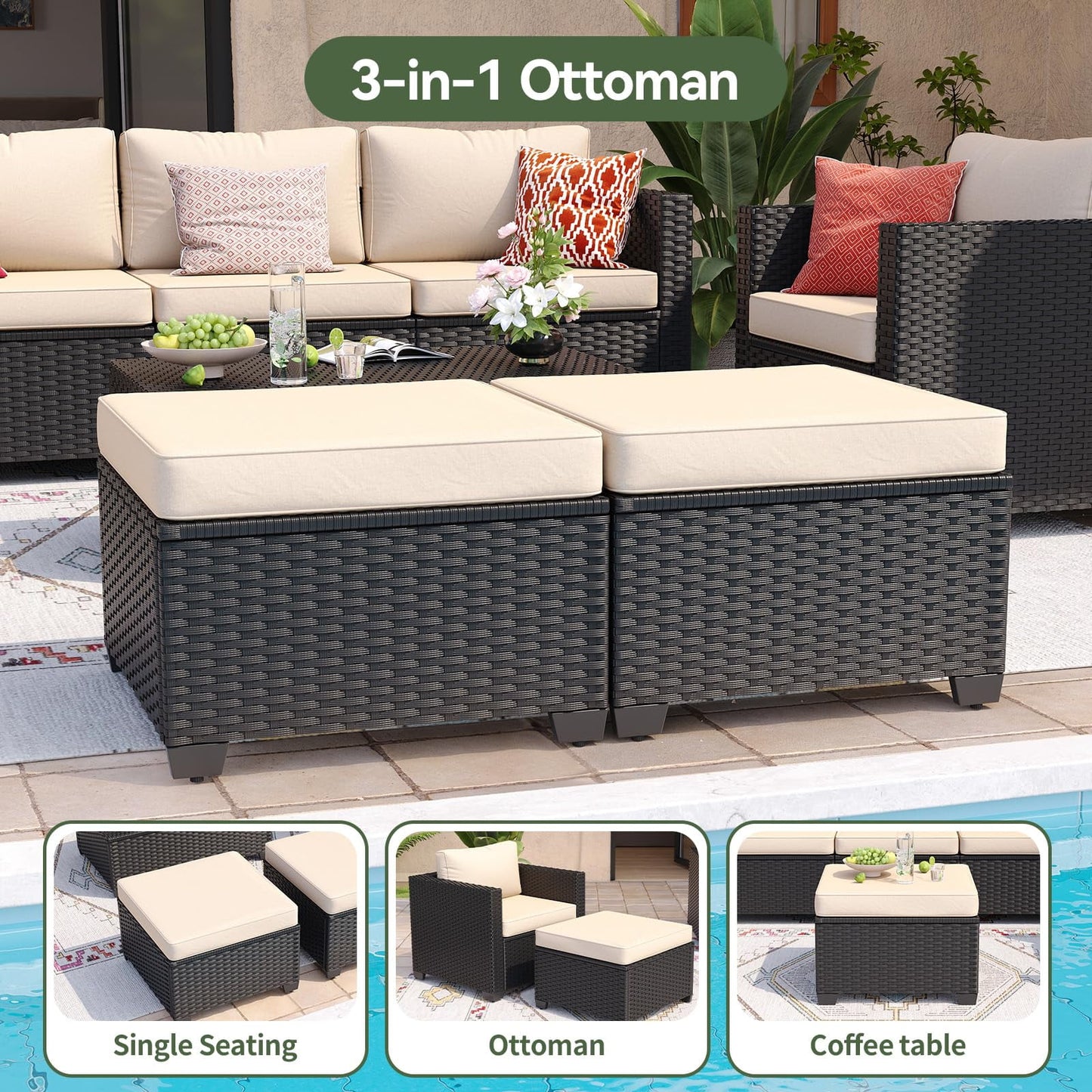 ClouddWell 4 Seat Outdoor Patio Furniture Set, Patio Conversation Sets with Thick Waterproof Cushions & Storage Coffee Table(Beige)