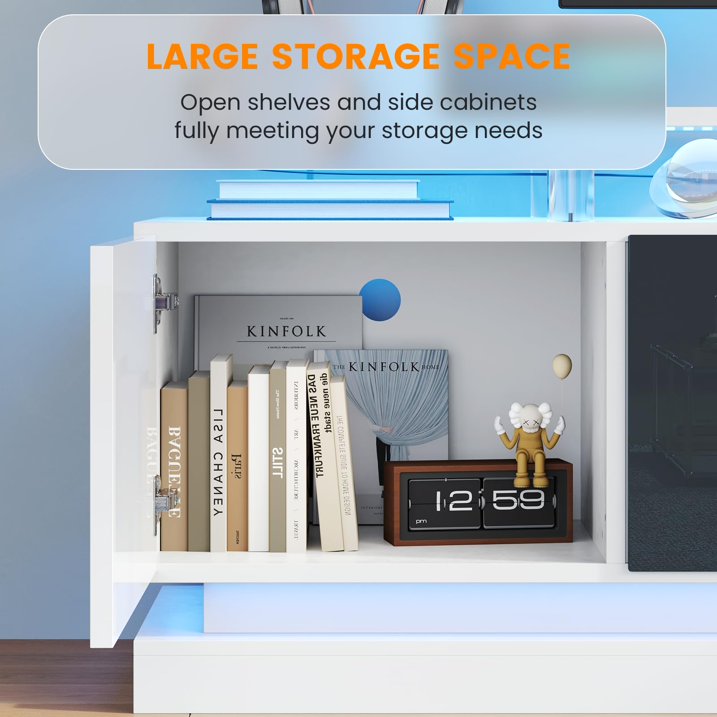 Sunmthink 70" Fireplace TV Stand, Modern Entertainment Center for TVs Up to 80”, TV Console with Storage Cabinets, Media Console for Living Room, white