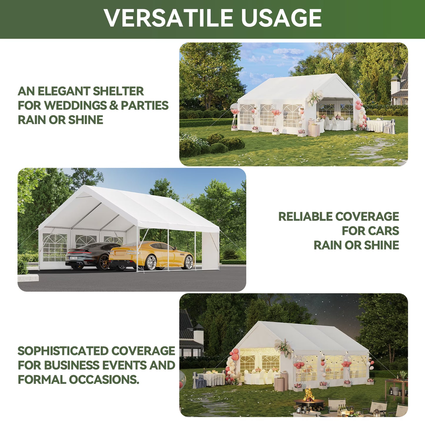 Dateyes Wedding & Event Tent, 20x20 FT White Canopy with Removable Sidewalls, Waterproof Party Tent for Outdoor Gatherings, BBQ, Birthday, Camping