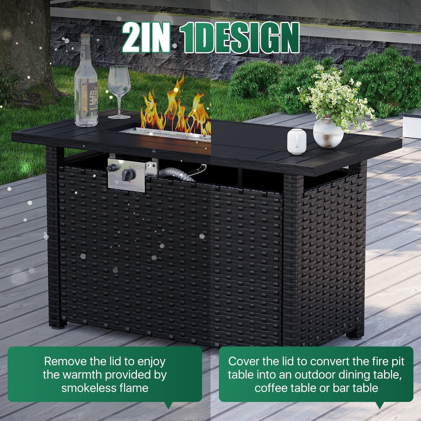 Clouddwell 8-Piece Patio Furniture Set With Fire Table On Sale, Black Rattan Wicker Outdoor Sectional Sofa Couch with Table Patio Conversation Set for Lawn& Backyard,Blue