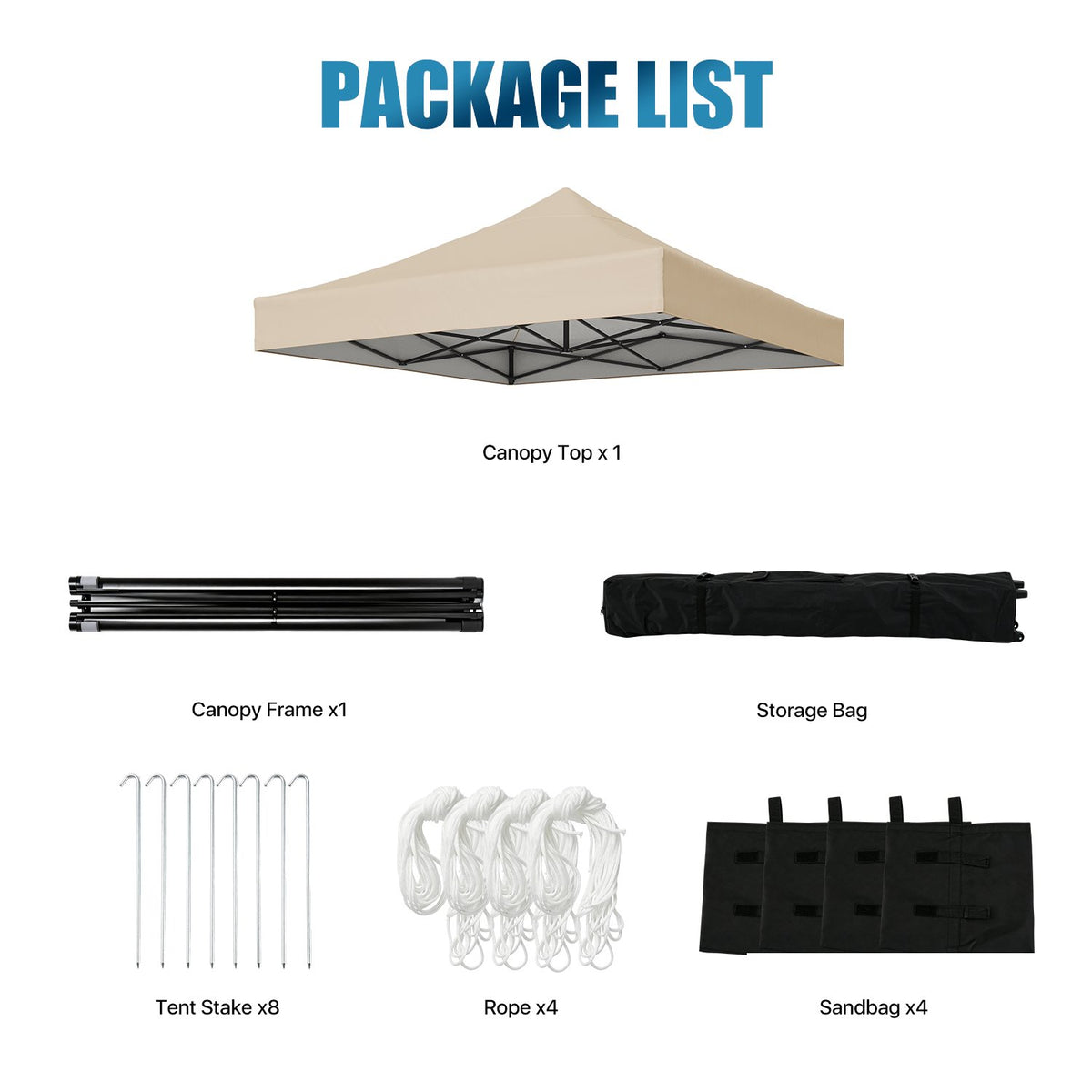 Dateyes 10x10FT Pop Up Canopy, Outdoor Canopy Tent with Carry Bag, Easy Setup Portable Instant Canopy with 4 Sandbags and 8 Stakes for Outdoor Events, Parties, Beach, Backyard, Lawn, Beige
