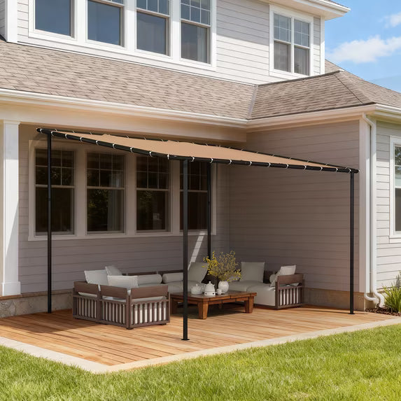 Dateyes 10'x12' Wall-Mounted Metal Gazebo , Water-Resistant Khaki Canopy with UV Protection for Patio & Garden