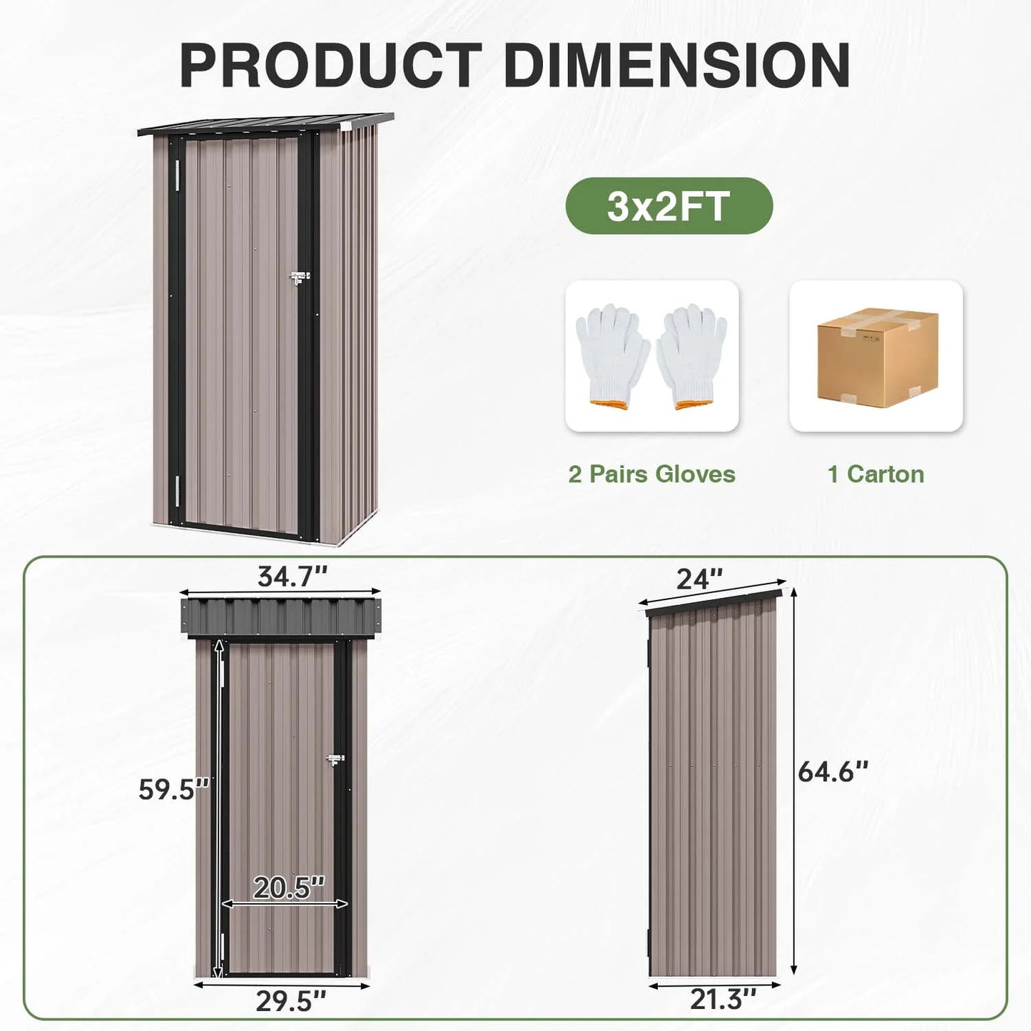 Sunmthink 3'x3' Small Metal Storage Shed, Storage with Lockable Doors, Garden Shed Tool Shed, Brown