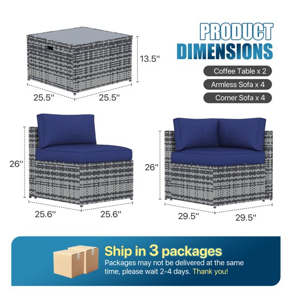 Sunmthink Patio Furniture Sets, 10-Piece Outdoor Patio Furniture with Thick Cushions, Wicker Outdoor Conversation Set and Waterproof Cover for Backyard, Poolside, Garden