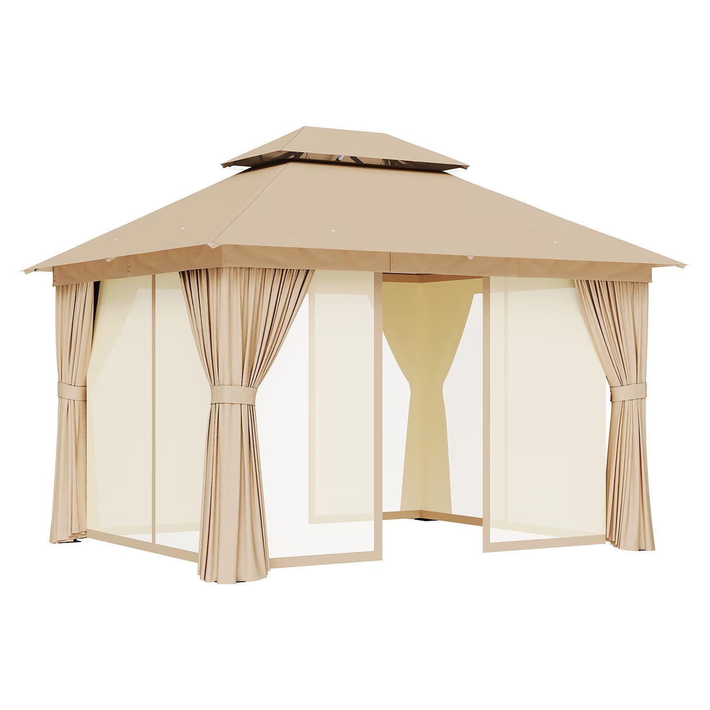 Sunmthink Outdoor Gazebo for Patio 10'x12', Metal Frame Canopy with Double Roofs, Heavy Duty Party Tent and Shelter with Mosquito Netting and Privacy Screen for Backyard,Garden,Deck (Beige)