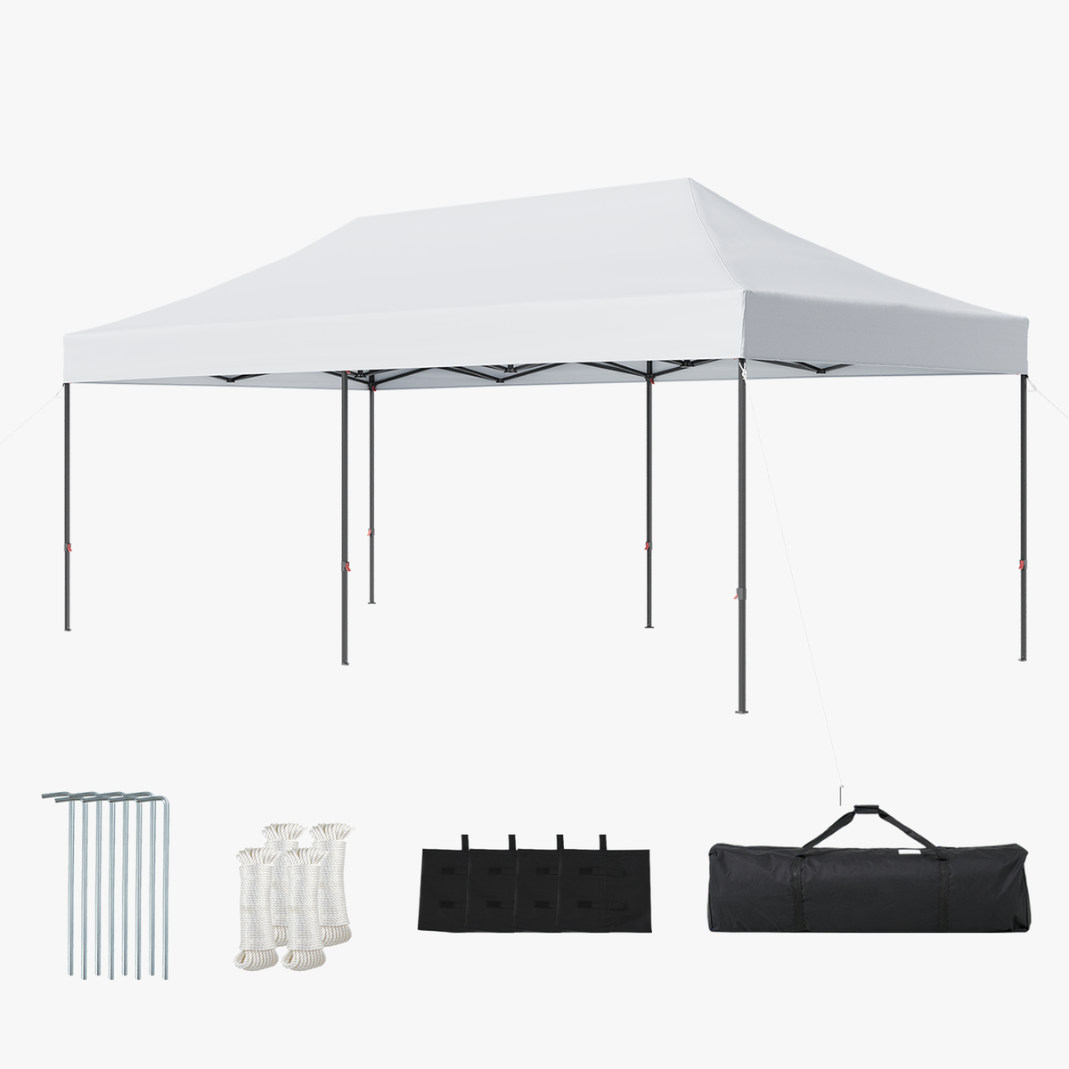 Dateyes 10x20FT Pop Up Canopy, Outdoor Canopy Tent with Carry Bag, Easy Setup Portable Instant Canopy with 4 Sandbags and 12 Stakes for Outdoor Events, Commercial, Beach, Backyard, Lawn, White