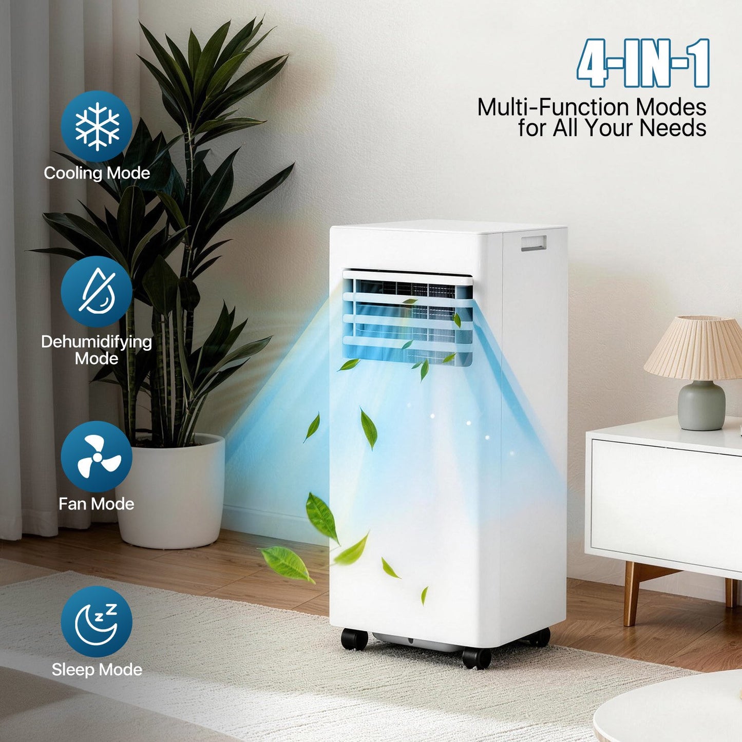 Sunmthink 10000 BTU 4-in-1 Smart Portable Air Conditioner, Standing Cooling Unit with APP & Remote Control, Cooling, Dehumidifier & Fan Functions, 55dB Quiet Operation for Bedroom & Indoor Spaces
