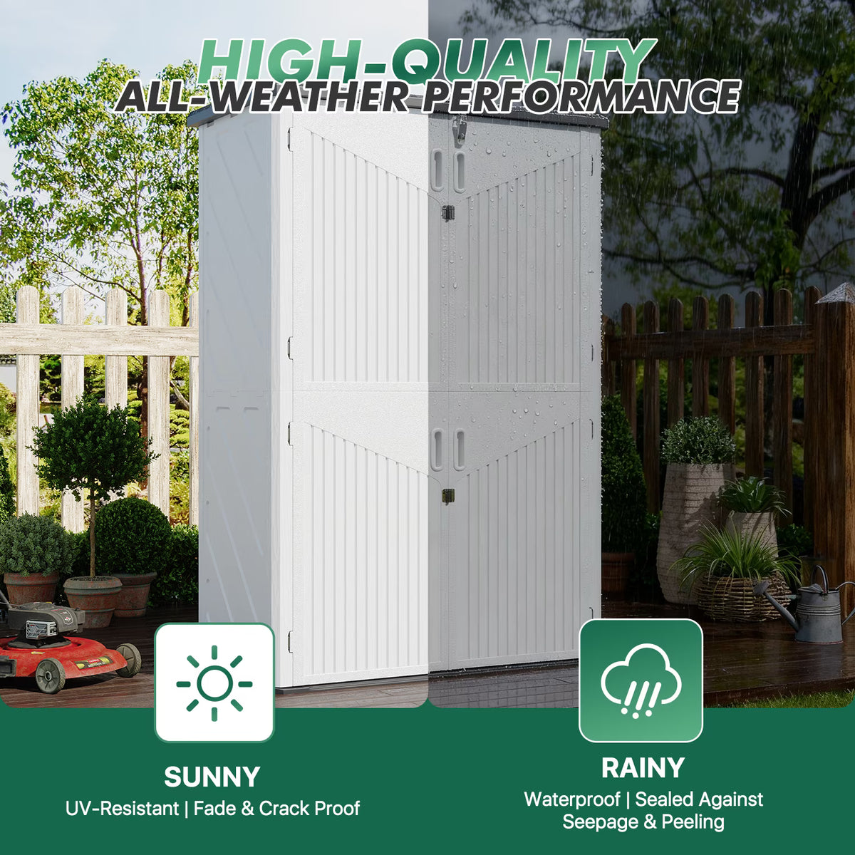 Dateyes 4.5X2.5 FT Resin Outdoor Storage Shed, 64 Cu.ft Waterproof Plastic Storage Sheds with Floor, Weather-Resistant Vertical Outdoor Storage Cabinet with Lockable Doors, White