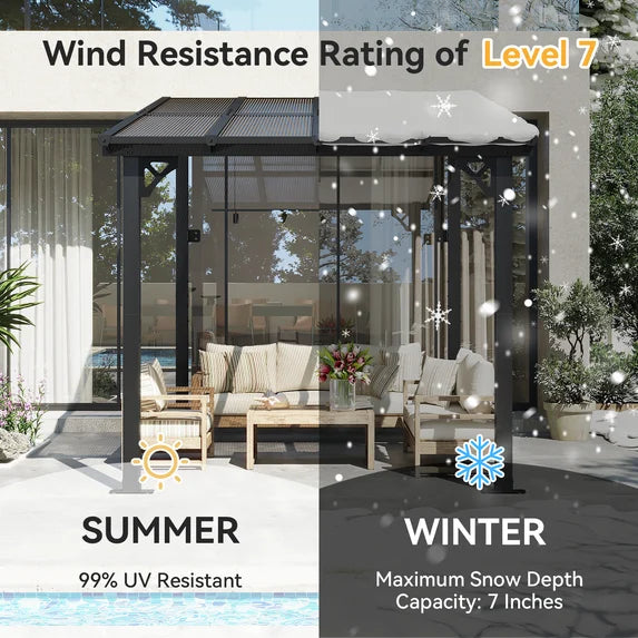 Aoxun 8' x 10' Gazebo for Patio, Large Wall-Mounted Heavy Duty Awnings, Gazebo Pergola with Sloped Roof, for Backyard, Deck, Patio