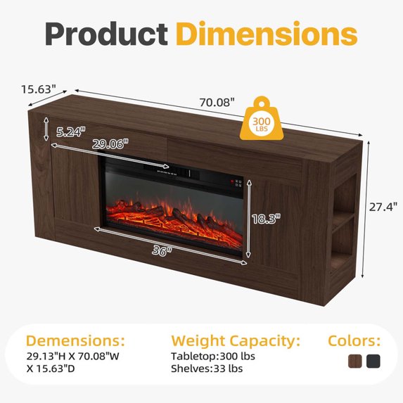 Sonergra Farmhouse Fireplace TV Stand for TVs up to 80 Inch Rustic Wood,70 Inch Electric Fireplace Entertainment Center with Drawers Cabinets and Open Storage Shelves for Living Room,Brwon