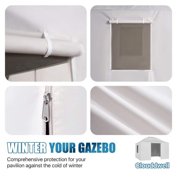 Sunmthink 12'x16' Double Top Gazebo Cover - 4-Season Enclosed Protection with Mesh Sidewalls & Waterproof Design,White (Gazebo Not Included)