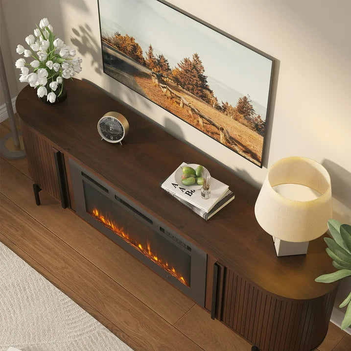 Sonegra 70" Fireplace TV Stand, Modern Entertainment Center for TVs Up to 80", TV Console Table for Living Room, Media Cabinet with Storage,70 Inch, Brown