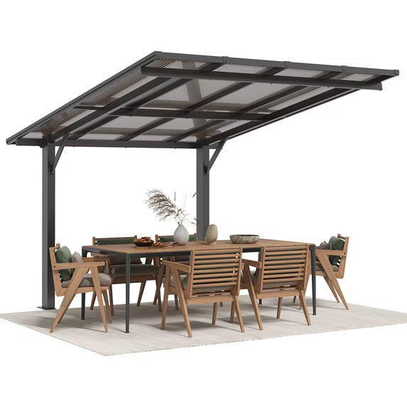 Clouddwell 10' x 8' Gazebo for Patio, Hard Top Lean to Gazebo Pergola Carport, Freestanding Shelter Pergolas and Gazebos Clearance with Patio Roof, Wall-Mounted Heavy Duty Awnings for Patio, Decks