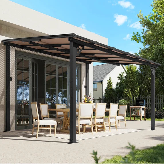 Aoxun 10' x 12' Gazebo for Patio, Large Wall-Mounted Heavy Duty Awnings, Gazebo Pergola with Sloped Roof, for Backyard, Deck, Patio