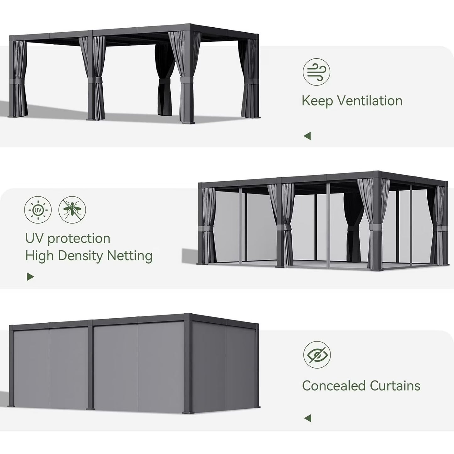 Aoxun 20' x 12' Louvered Pergola, Outdoor Aluminum Pergola with Adjustable Top for Decks, Gardens and Backyards, Gray
