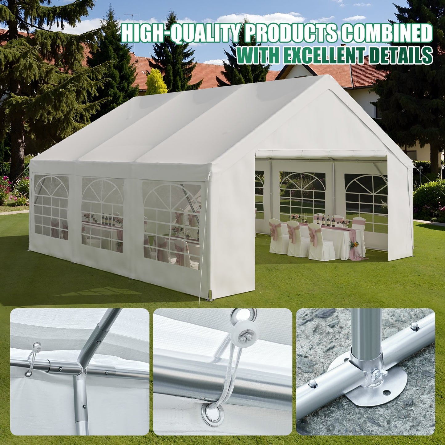 Clouddwell 20*20FT Party Tent,Heavy Duty Outdoor Awning Tent,with Removable Sidewalls, Commercial Wedding Big Tent,Carport, BBQ,UV 50+, Waterproof, White