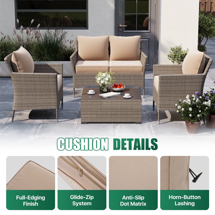Clouddwell 4-Piece Premium Outdoor Cushion Set, 20x22x4 Inches High-Resilience Waterproof Cushions for 4-Seat Wicker Sectional(Off-White)