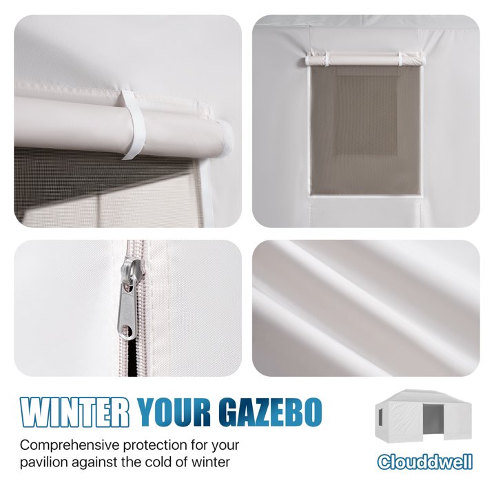 Sunmthink 12'x10' Double Top Gazebo Cover - 4-Season Enclosed Protection with Mesh Sidewalls & Waterproof Design,White (Gazebo Not Included)