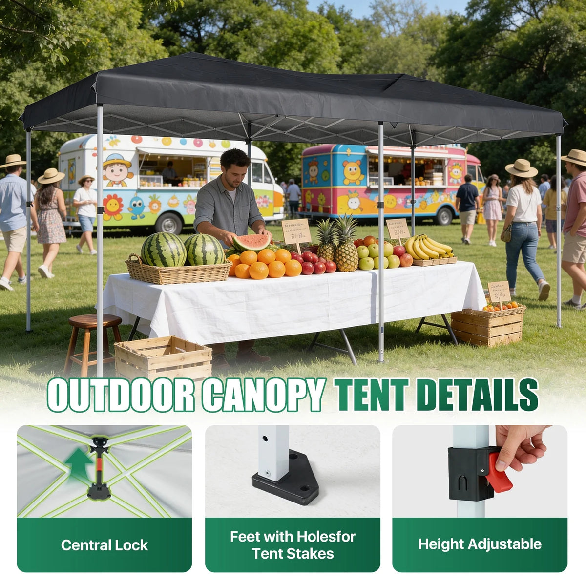 ClouDDwell 10x20ft Pop up Canopy, Party Tent with 3 Adjustable Heights, Tents for Party, Instant Shelter Canopy with 6 Removable Sidewalls For Parties, Weddings, Gray