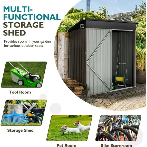Metal Outdoor Storage Shed 5' x 3', Outdoor Metal Shed for Tool, Garden, Bike, Brown
