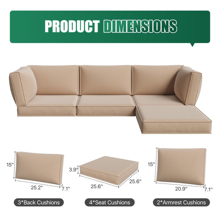 Clouddwell 9-Piece Premium Outdoor Cushion Set, High-Resilience Waterproof Cushions for 4-Seat Wicker Sectional, Comfort Upgrade(Off-White)
