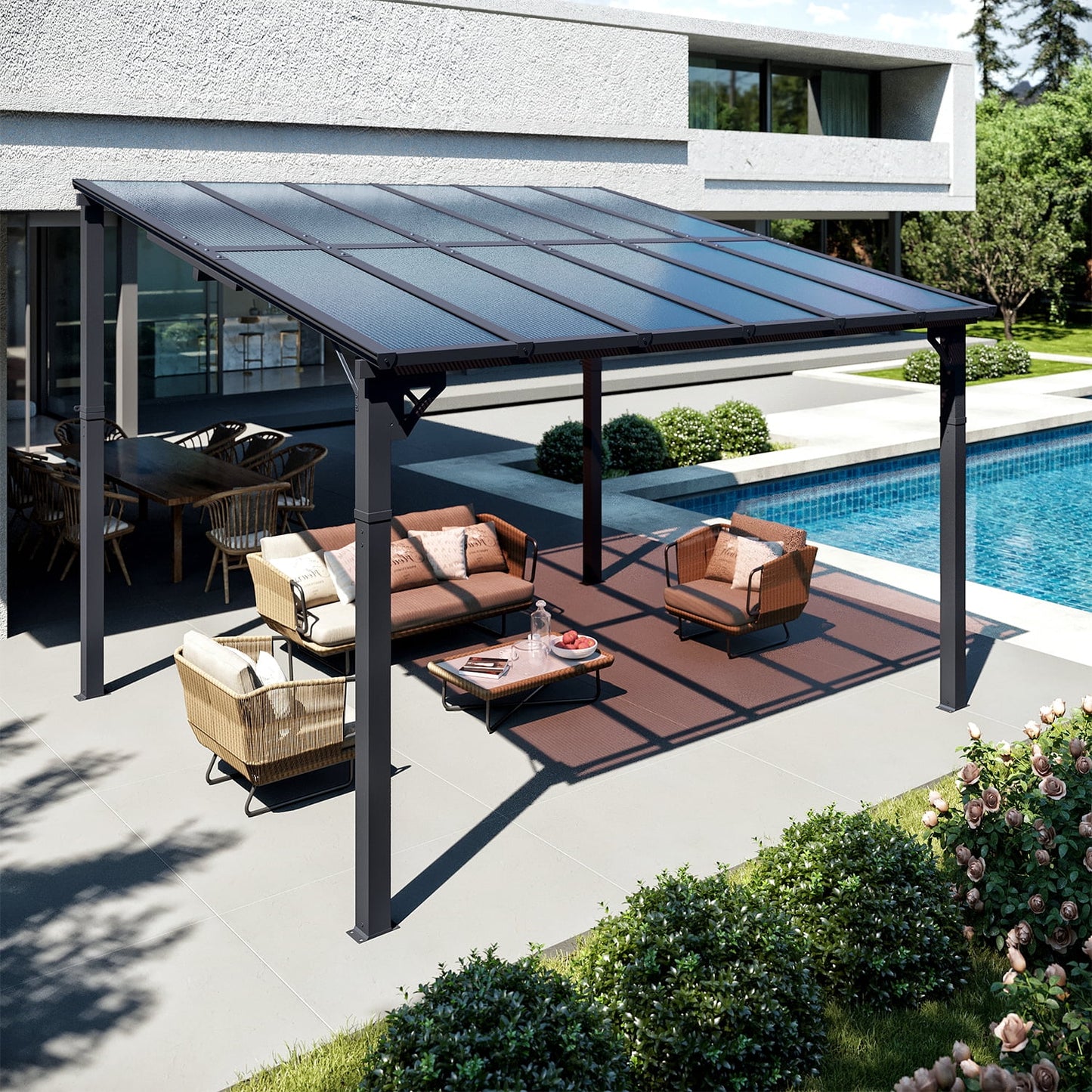 Sumnthink 10'x12' Hardtop Gazebo, Gazebo Pergola with Sloped Roof, Large Wall-Mounted Heavy Duty Awnings, for Patio, Deck and Backyard