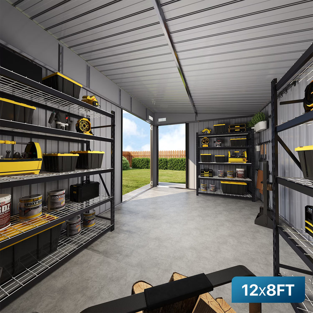 Dateyes 12' x 8' Metal Storage Shed with Triple Doors, Lockable Lean-to Design & Vents, Black