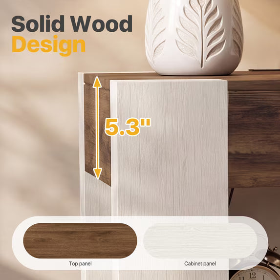 Sonergra Farmhouse End Table with Charging Station, 23” Modern Nightstand Side Table with Drawer and Open Storage, Wood Accent Sofa Side Table for Bedroom Living Room,White