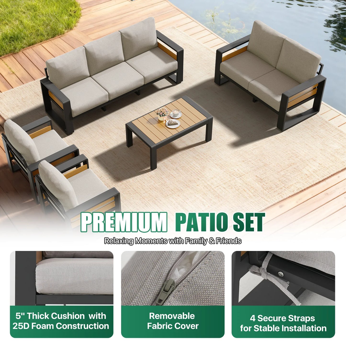 7-Seats Aluminum Patio Furniture Set, Outdoor Metal Sofa Conversation Set with Coffee Table for Pool Garden Porch Backyard, Light Gray