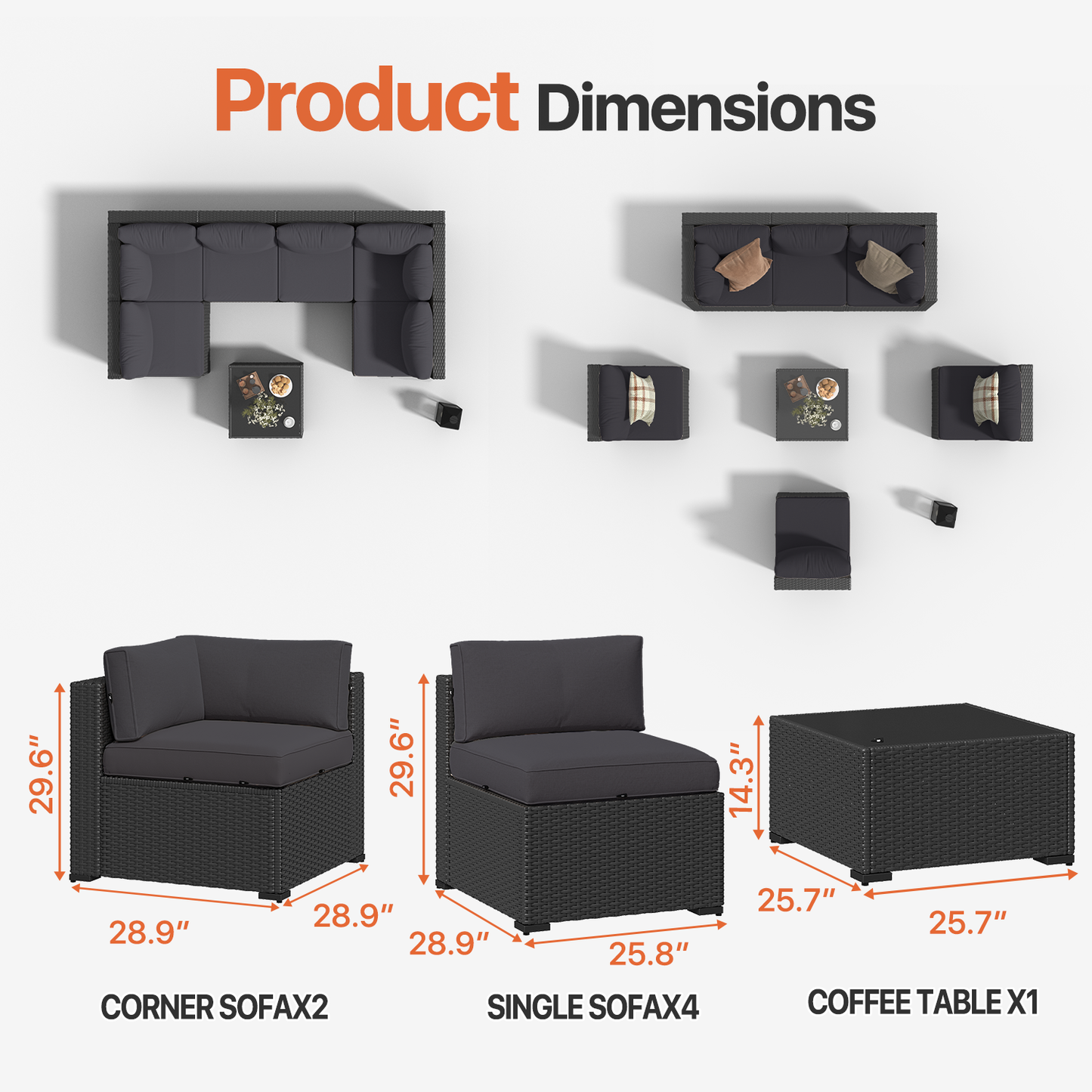 Clouddwell 7 Pieces Patio Furniture Set, All-Weather Wicker Rattan Patio Sectional Sofa Set with Coffee Table (Dark Gray) 4 out of 5 stars (4.0) | 48 ratings