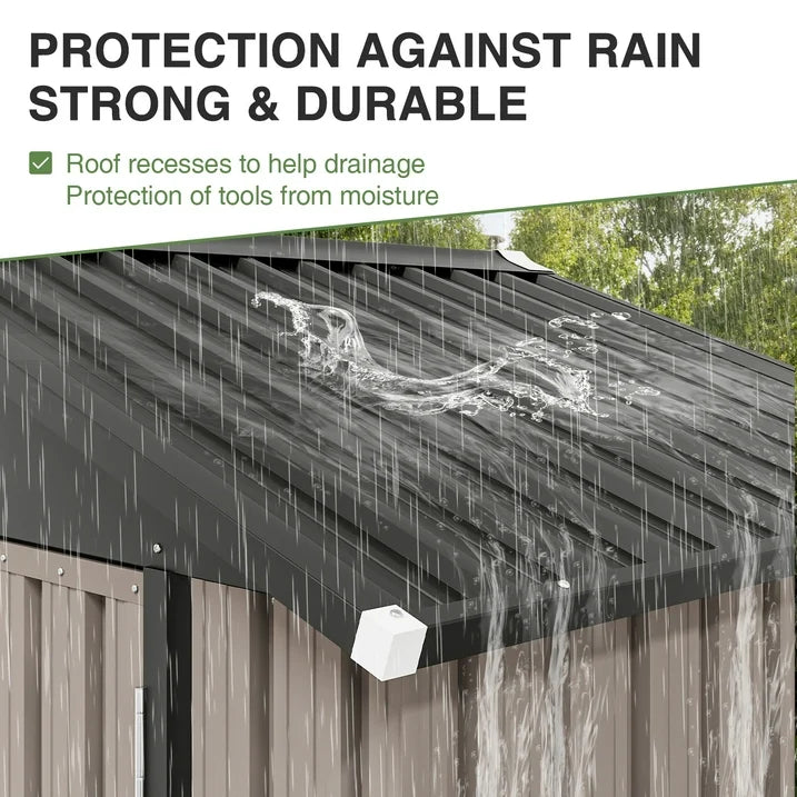 Sunmthink 6X4FT Outdoor Storage Shed with Plastic Floor, Metal Tool Shed with Lockable Door and Vents, Patio Shed for Garden, Backyard, Poolside, Brown