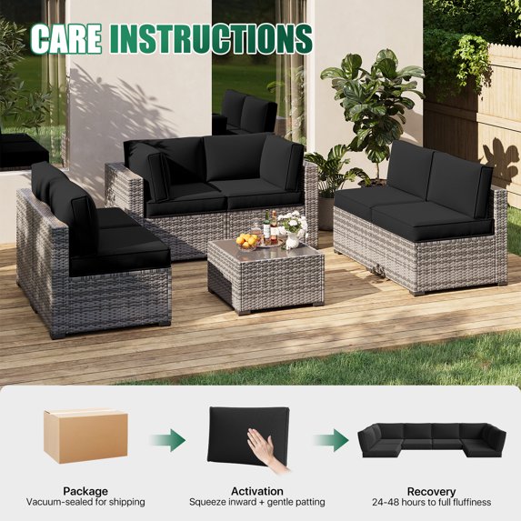 Clouddwell 14-Piece Premium Outdoor Cushion Set, High-Resilience Waterproof Cushions for 6-Seat Wicker Sectional, Comfort Upgrade (Black)