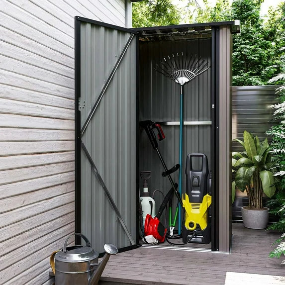 Sunmthink 3'x3' Small Metal Storage Shed, Storage with Lockable Doors, Garden Shed Tool Shed, Brown