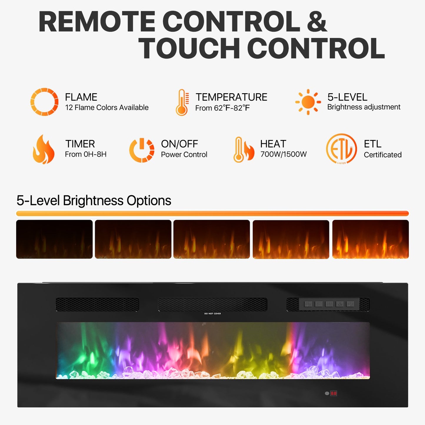 Sonegra Modern Fireplace TV Stand for TVs Up to 80" with Music Sync LED, 70" Entertainment Center with Electric Fireplace, TV Console with Storage Cabinets for Living Room, Black