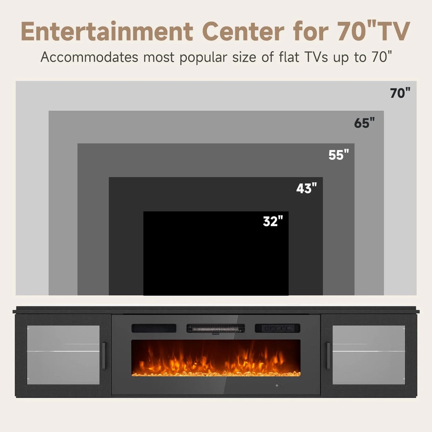 Sunmthink Floating TV Stand with 36" Electric Fireplace, High Gloss Finish Wall Mounted Fireplace Entertainment Center with Storage for TVs Up to 80", Black