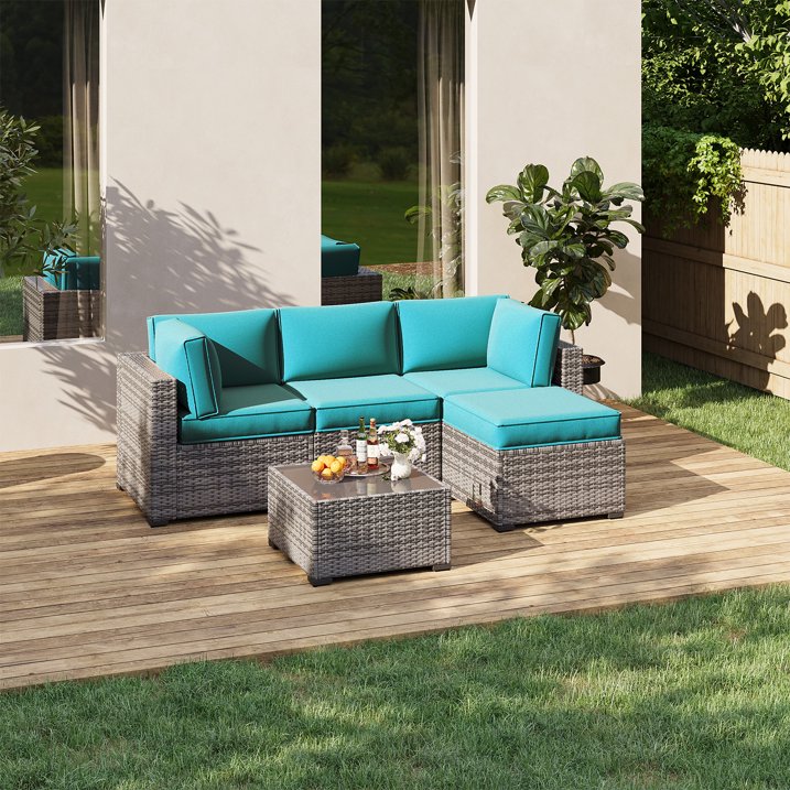 Clouddwell 9-Piece Premium Outdoor Cushion Set, High-Resilience Waterproof Cushions for 4-Seat Wicker Sectional, Comfort Upgrade (Sky Blue)