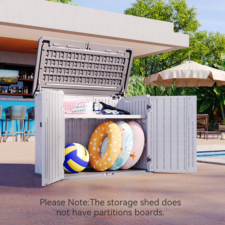 Aoxun 52inch Outdoor Storage Cabinet, Patio Waterproof Trash Can, Outdoor Horizontal Storage Shed for Garbage Bin, Generator, and Lawn Mower (White)