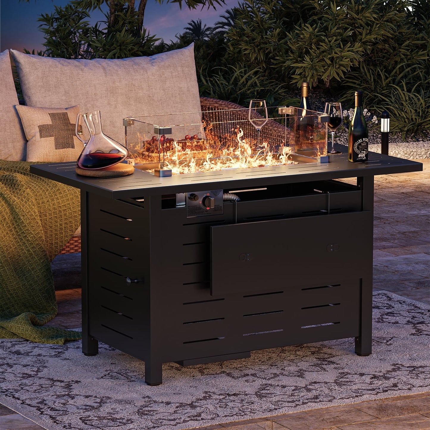 Clouddwell 44" Black Propane Fire Pit Table, 50,000 BTU Outdoor Gas Firepit with Lava Rocks, Removable Lid & Waterproof Cover for Patio Black