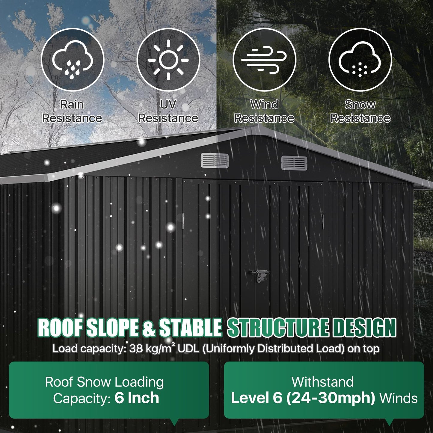 Clouddwell 10x12 ft Outdoor Storage Shed with Base, Large Metal Garden Tool Shed with Double Lockable Doors for Backyard, Patio, Black