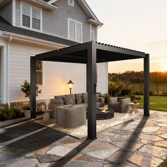 Clouddwell Louvered Pergola with Adjustable Top, 10'x10' Outdoor Metal Pergola, Gray, for Patio, Garden and Backyard