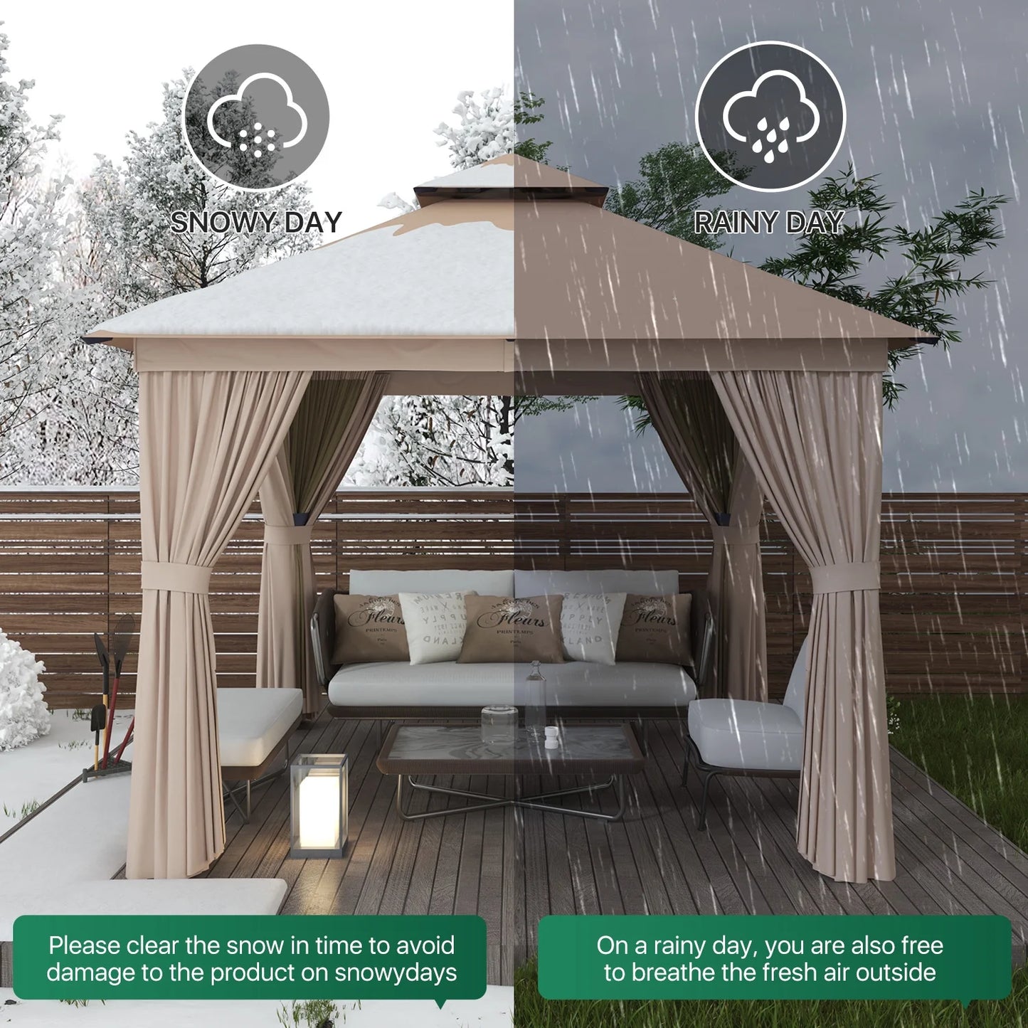 Clouddwell Beige 10'x10' Patio Gazebo – Sturdy Metal Frame Party Tent with Dual Roof Design, Bug Netting & Side Panels for Backyard, Lawn, or Deck