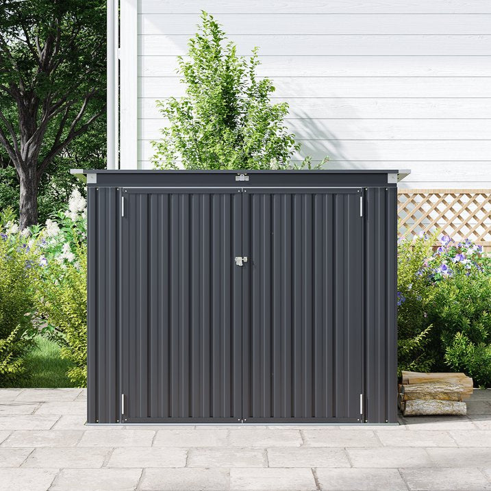 Sunmthink 3.3’ x 5.6’ Storage Shed Outdoor Metal Trash Can Shed with Lockable Doors and Easy Lift Hinges, Black