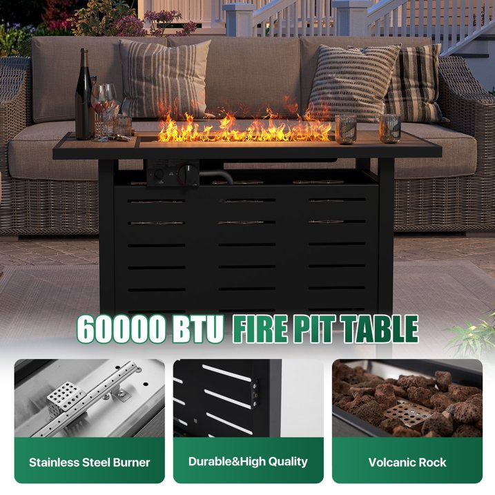 Clouddwell 42" Outdoor Fire Pit Table - 50,000 BTU with Ceramic Tabletop, Lava Rocks & Cover Included
