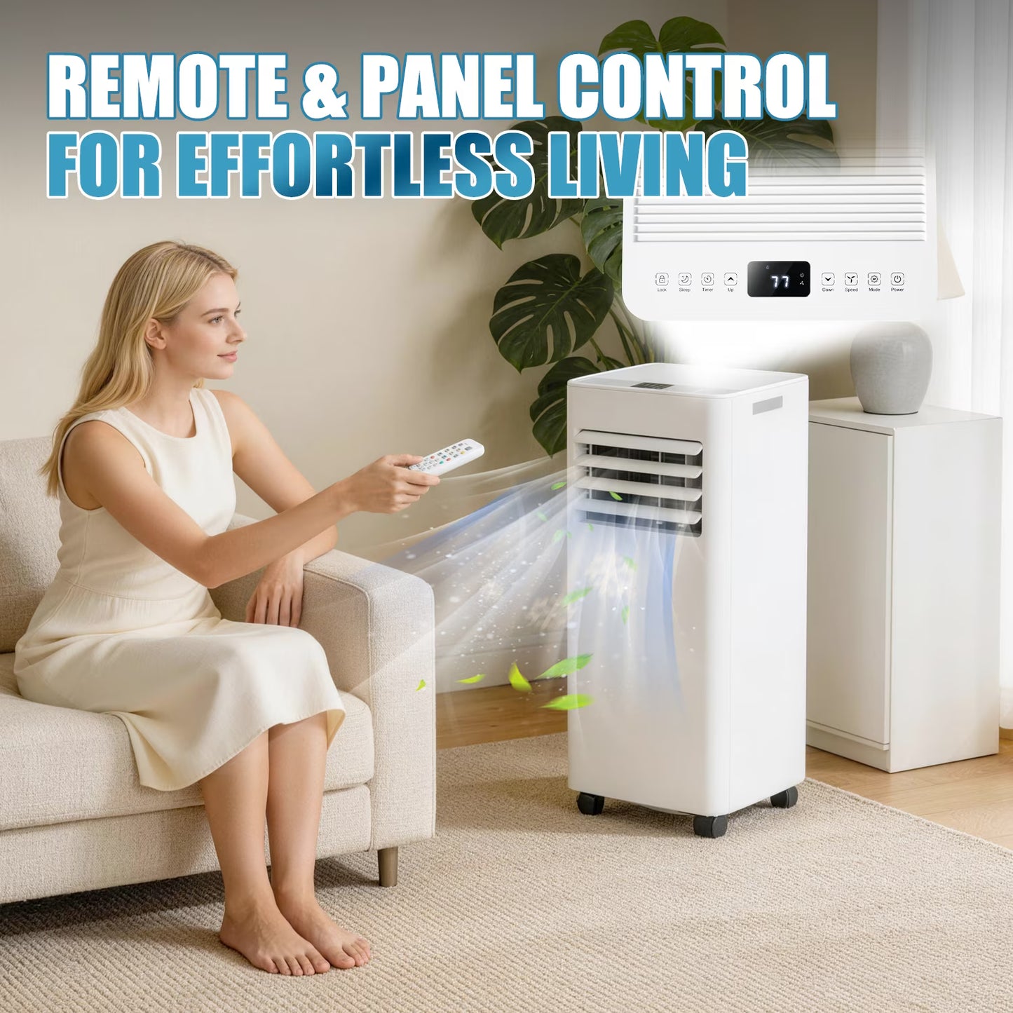 YardCache 10000 BTU Portable Air Conditioners, 4-1 Standing Smart Cooling AC with Remote Control, Cooling, Heating， Dehumidifier and Fan, Automatic Unit for Bedroom, Portable AC for Room Indoors